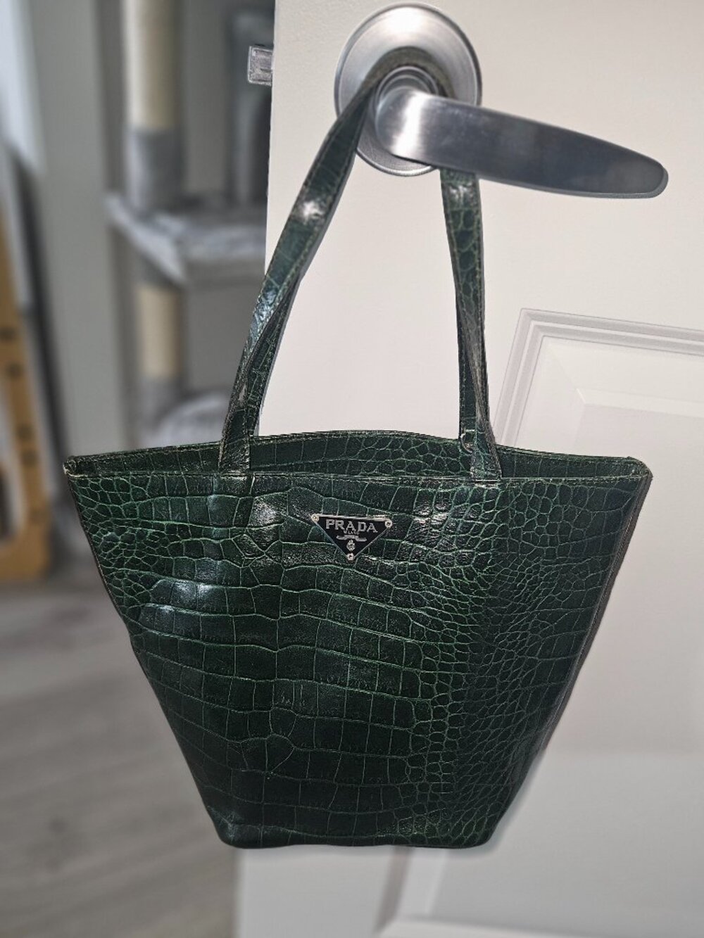 Vintage Prada embossed croc green leather bag